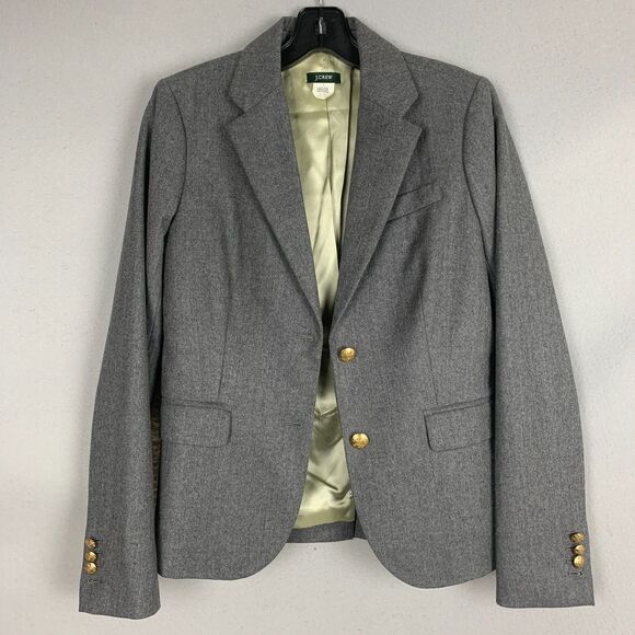 J.Crew 100% Wool Gray Blazer Size 4 Gold Buttons Classiccore Workwear Jacket - Picture 1 of 9
